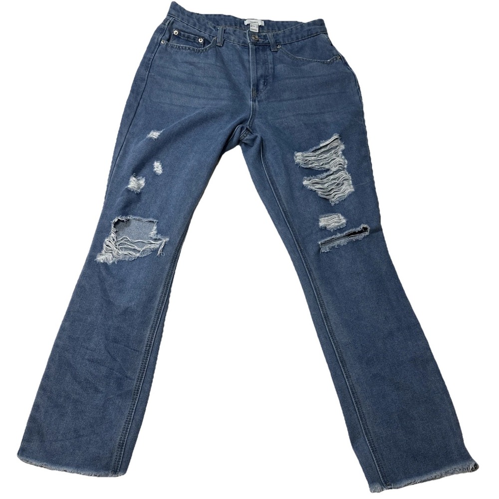 Forever 21 Women's Jeans distressed raw hem size 26 stretch light wash